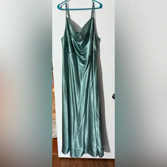 Unaltered Birdy Grey Lisa Shiny Satin Bridesmaid Dress in Sea Glass - Picture 5 of 9